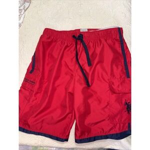 U.S. Polo Assn Mens Red Size Medium Big Pony Blue Stripe Pockets Built In Brief